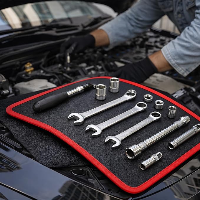 Qidejoy 1Pcs Magnetic Tool Mat & Holder, Flexible PVC & Non-Slip Tool Tray, 40LB Magnetic Parts Pad – Tools for Mechanics, Garage, Workshop & Auto Repair, Toolbox Organizer, Holds Screws
