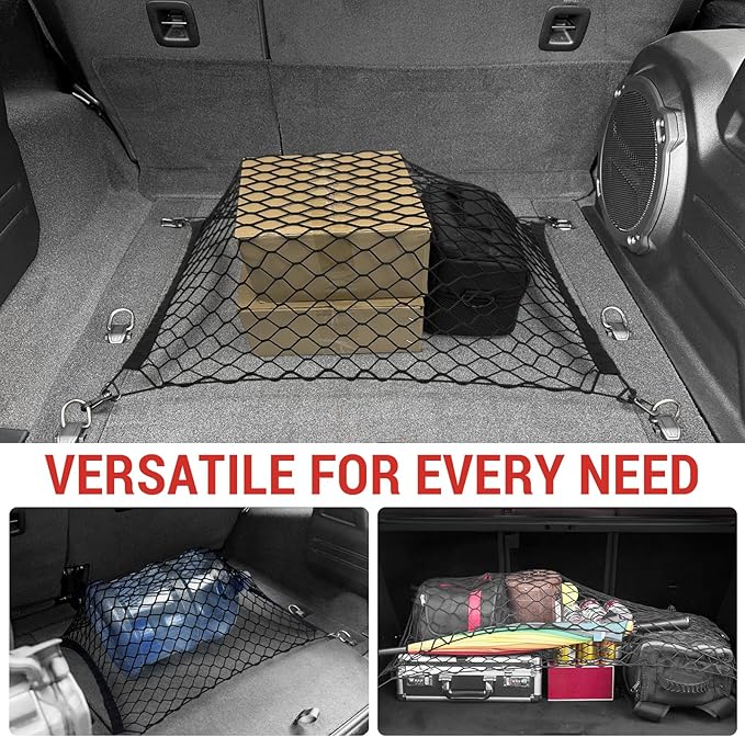 Cargo Net Fit for 2018-2025 Jeep Wrangler JL JLU 4XE Rear Trunk Net with Hooks Trunk Bed Netting Cover Organizer for 2024 Wrangler 4 Door Accessories(Wrangler Cargo Floor Net)