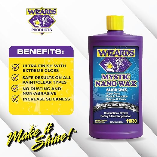 Wizards Mystic Nano Car Wax Polish - Protects and Provides Extreme Gloss and Slickness - Safe For All Paint and Clear Types Car Polishing Compound - For Both Machine and Hand Use - 32 oz