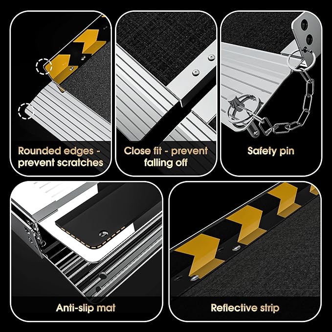 3FT Foldable Wheelchair Ramp Portable | Lightweight Aluminum Folding Ramp with Non-Slip, 600LBS Capacity for Steps, Low Curbs, Doorway & Threshold, Use with Walker, Mobility Scooter or Cart