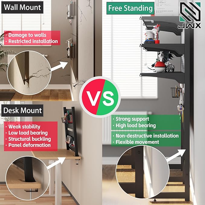 JWX DDB Gaming Pegboard Standing Shelf Units, Modular Pegboard and Shelf System with 15 Pieces Organizer Tool Holders