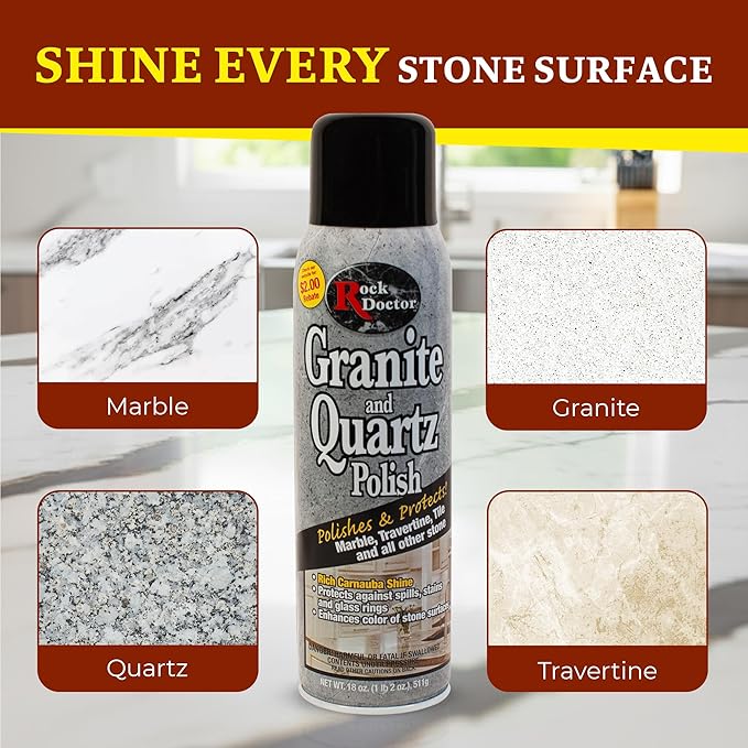 Rock Doctor Granite Polish Spray and Surface,18oz.Can Polish Tile, Marble, Kitchen Countertop, and Natural Stone Surfaces, Radiant Shine Pack of 6