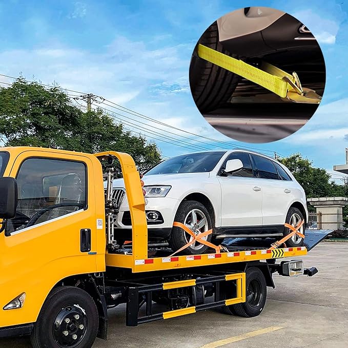 WSSROGY 2 Pack 24"x2" and 36"x2" Axle Tie Down Straps with Protective Sleeves and D Rings, Heavy Duty Car Axle Straps 6000 Lb. Capacity 9000 Breaking Strength for Car Securing