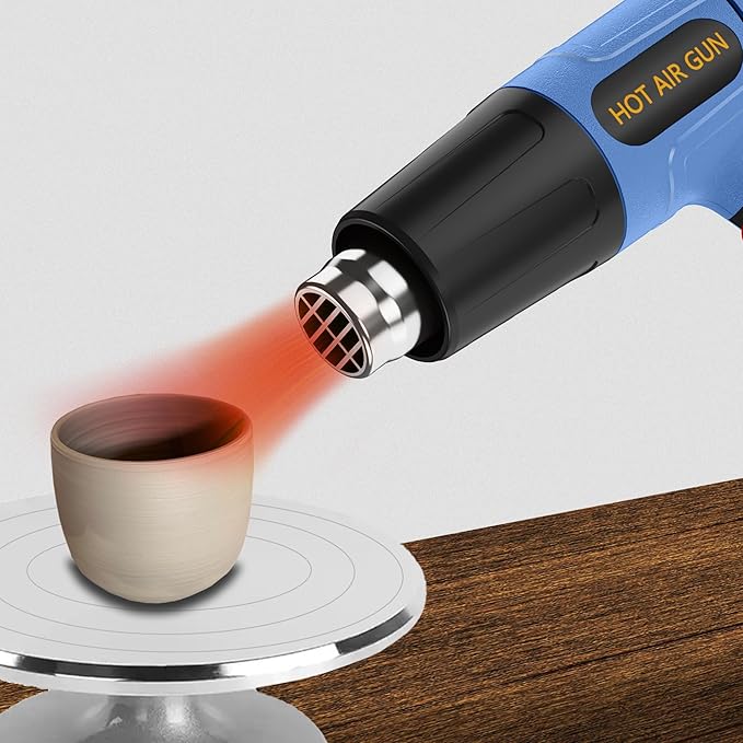 Digital Display Heat Gun, Temperature Setting 212 ℉~1202 ℉ (100 ℃ and 650 ℃), Fast heating tool Hot Air Gun, With four nozzles and Overload protection, Used for vinyl wrapping and shrink tubing