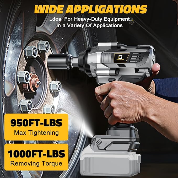 Cerycose Cordless Impact Wrench 1000FT-LBS Compatible with Dewalt Battery, 1/2 inch Brushless Electric 1360N.m Impact Gun Includes LED Work Light, High Torque Impact Driver, Bare Tool Only