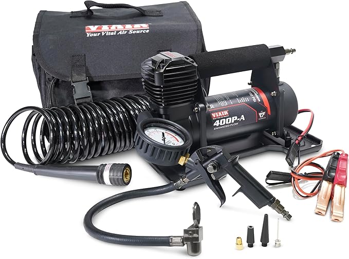 VIAIR 400P-A EF Enhanced Flow - 40145 Automatic Tire Inflator Portable Offroad Air Compressor for Truck & SUV | 12V On/Off Road Tire Pump Air Compressor | 150 PSI (SAE, Alligator Clips)