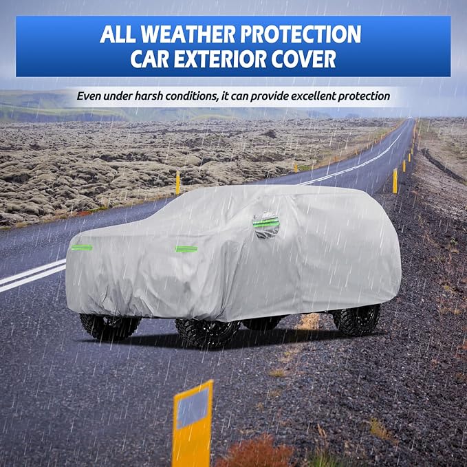 Car Cover Custom Fit for Chevrolet Chevy Suburban 1973-2026, Migaven Waterproof Full Exterior Cover Sun Rain Protection with Door Zipper and Cotton Lining, Silver