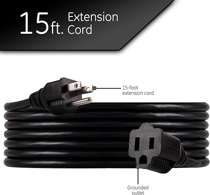 UltraPro Outdoor Extension Cord, 15 Ft, Heavy Duty, UL Certified 3 Prong, 16 AWG 125 VAC Outdoor, Multipurpose Long, 2 pack, Black, 46865