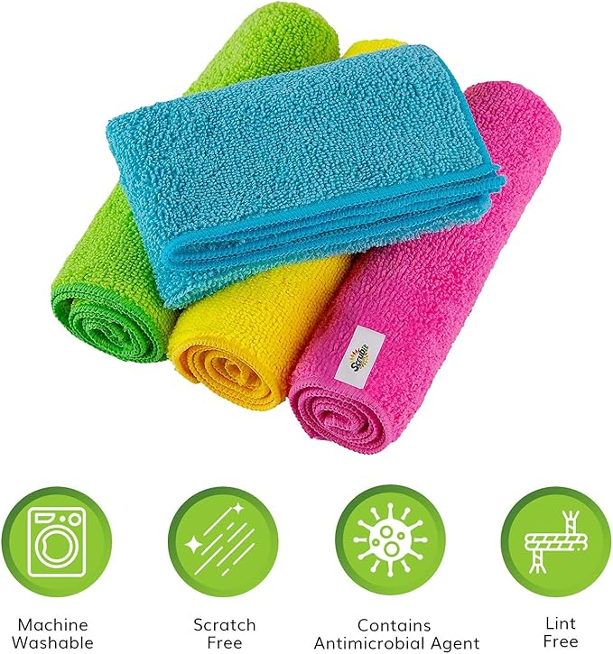 SCRUBIT 24 Pack Microfiber Cleaning Cloth Lint Free and Streak Free Towels for House, Cars, Kitchen and Screens - Super Absorbent and Soft Wash Cloths (12 x 16)