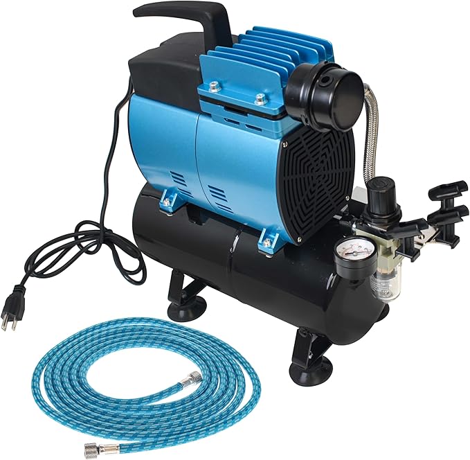 Master Airbrush Super Powerful 3/5 HP Air Compressor with Extra-Large Storage Tank, Model TC-600 - Professional High-Performance, Airflow 48 Ltrs/Minute - Hose, Regulator Water Trap, Holder