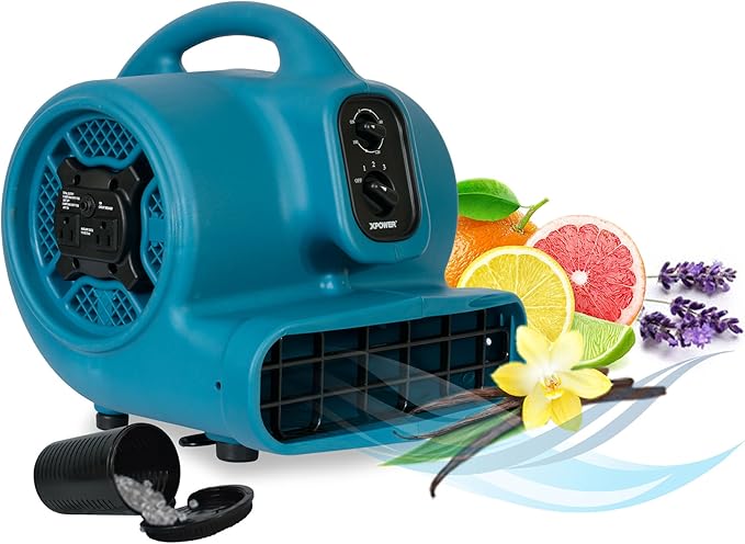 XPOWER P-450AT Freshen Aire Scented Air Mover Scent Diffusing Fan for Immediate Scenting, Cooling, Ventilating, & Drying of Large Areas, Blue