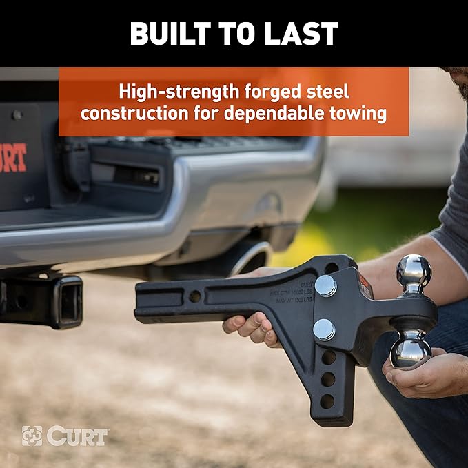 CURT 45935 Adjustable Trailer Hitch Ball Mount with Dual Ball, 2" Shank, Up to 15,000 lbs