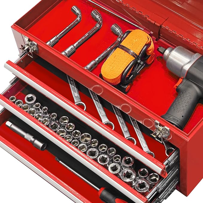BIG RED ANTBD133-XB Torin 20.5" Portable 3 Drawer Steel Tool Box with Metal Latch Closure, Red