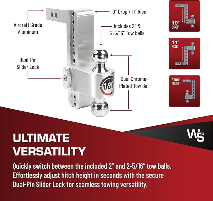Weigh Safe CTB10-2-KA Drop Hitch Receiver: 2 Inches Adjustable
