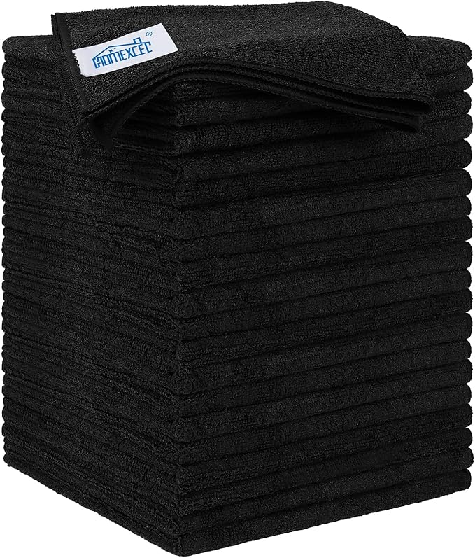 HOMEXCEL Black Microfiber Cleaning Cloth 20 Pack 11.5 x 11.5 inch Microfiber Towels for Cars Ultra Absorbent Car Washing Cloth Lint Free Streak Free Cleaning Rags for Car, Kitchen Window