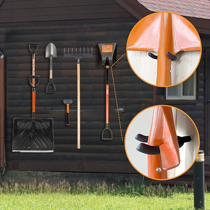 HUHOLE 6 Pack Heavy Duty Screw in U Hook 30lbs Load Capacity Garage Storage Organizers Vinyl Coated Steel Shovel Holder U Hooks for Hanging Garden Tools and Power Equipment Black