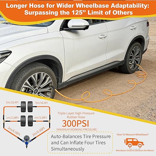 Outran 4 Tire Inflation Deflation System Up to 200" Wheelbase,High Flow 4 Tire Inflator for Truck, Car, Trailers & Motorcycles with Digital Tire Pressure Gauge and Closed Flow Air Chuck