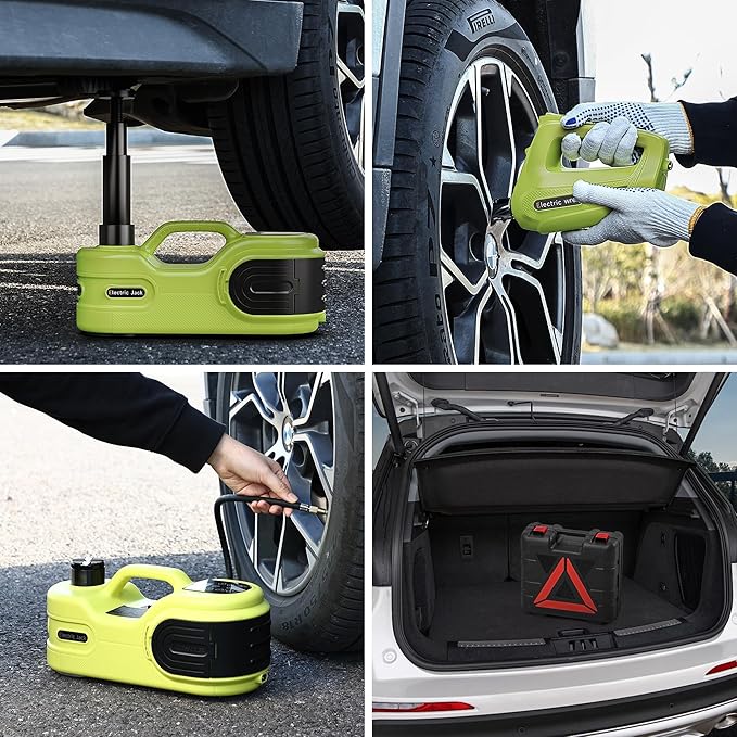 Electric Car Jack Kit 5T 12V Hydraulic Tire Jack with Double Cylinder Air Pump & LCD Touch Screen & Impact Wrench Portable Car Lift for Tire Changes and Roadside Emergencies