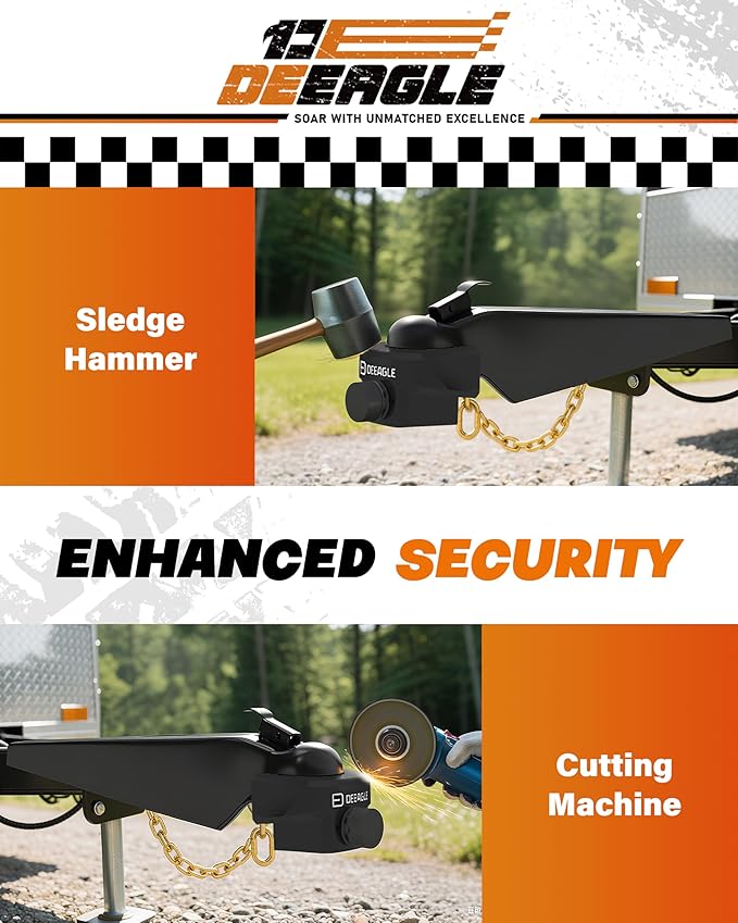 DEEAGLE Heavy Duty Trailer Coupler Lock, RV Trailer Locks Fits 2-5/16” Couplers, Anti-Theft Ball Hitch Lock, Black