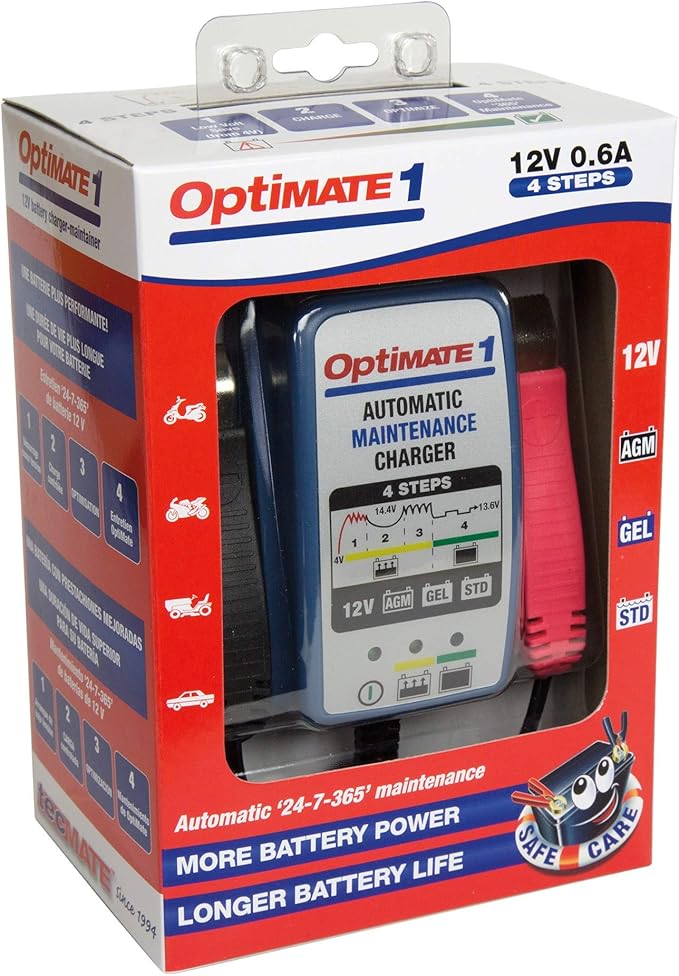 Tecmate Optimate 1 Global, TM-401, 4-Step 12V 0.6A Battery Charger-maintainer
