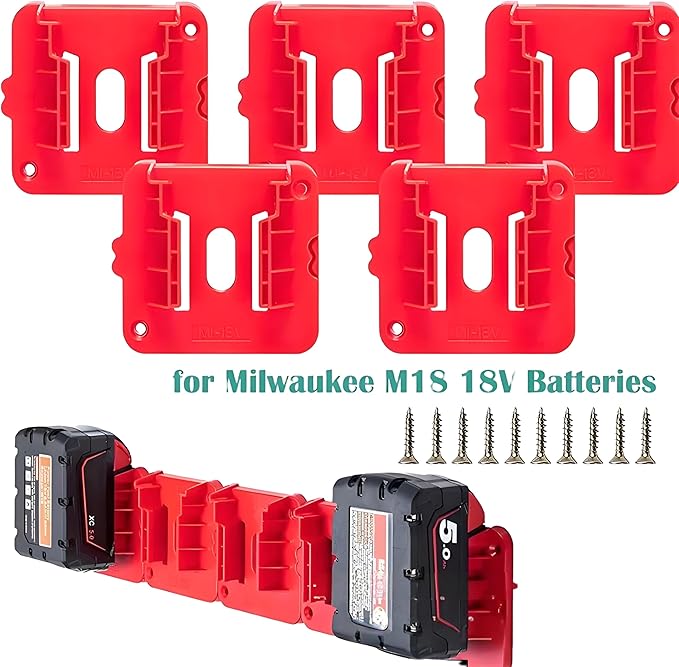 Tool Holders and Battery Holder for Milwaukee M18 18V bandsaw bracket 5pc Wall Mount mounting plate Hanger Battery 5pc Drill Tool Storage Shelf with Screws