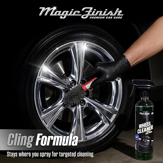 Magic Finish Wheel Cleaner (16 fl oz) – Premium Wheel Cleaner Spray for Brake Dust and Grime with Fast Cling Formula – Car Cleaning Supplies for Chrome, Alloy, Painted Wheels & Powder-Coated Finishes