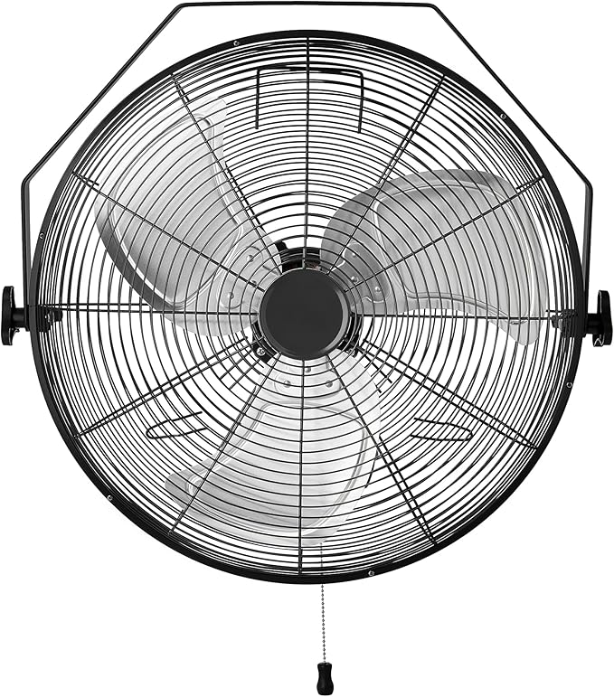 Amazon Basics 18" Indoor Wall-Mounted Industrial Fan with Three Speeds, High CFM, Heavy-Duty Metal Blades, Tilt Head, for Commercial Use, Warehouse, Basement, Black