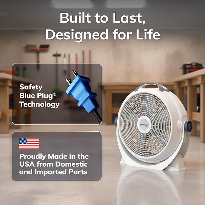 Lasko WINDMACHINE 20" High Velocity Floor Fan with 3 Speeds, 360° Directional Airflow, Portable Air Circulator Fan for Home, Garage & Workshop, Fully Assembled, Gray, 3301