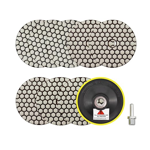 Dry Diamond Polishing Pads 4"/100mm - 8pcs Grit 50x3/100x3/200x2 Polish Pad Kit with 5/8"-11 Backer Pad +Adapter for Granite Marble Artificial Stone Quartz for Angle Grinder