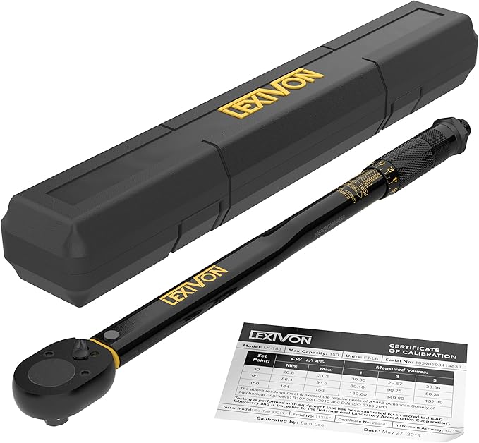LEXIVON Torque Wrench 1/2-Inch Drive Click 10~150 Ft-Lb/13.6~203.5 Nm (LX-183)