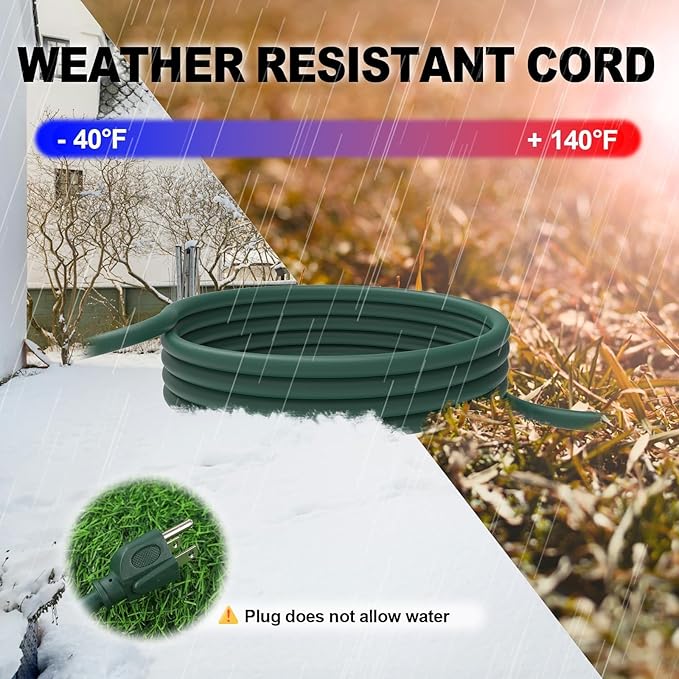 EP 6 Ft Outdoor Extension Cord with 3 Electrical Power Outlets - 16/3 SJTW Green Cable with 3 Prong Grounded Plug for Safety Great for Christmas Lights, Garden and Major Appliances