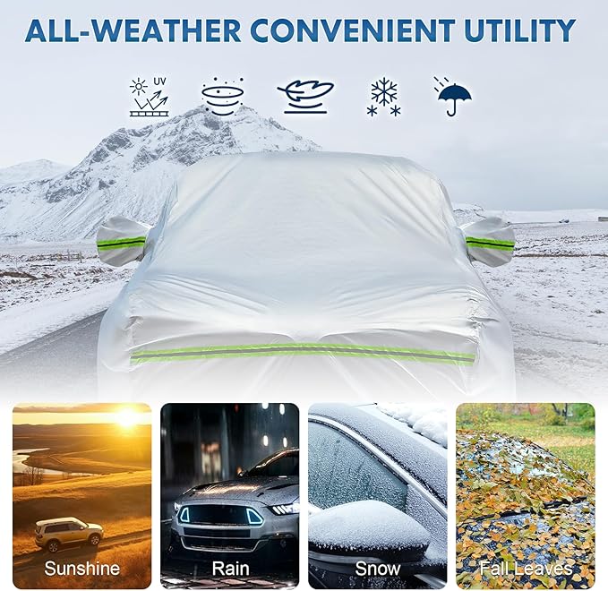 KEYOOG 6-Layer Full Car Cover is All-Weather Waterproof, Universal in All Seasons, Snow Prevention, Rainproof, Acid Rainproof, Sunscreen, Ultraviolet-Proof, Applicable to SUV and MPV (191"-200")
