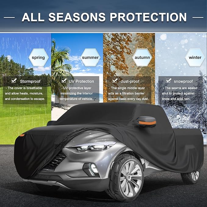 X AUTOHAUX Car Cover for Hyundai Santa Cruz 2021-2025 Aluminum Film Outdoor Waterproof Sun Rain Snow Hail Protection with Driver Door Zipper
