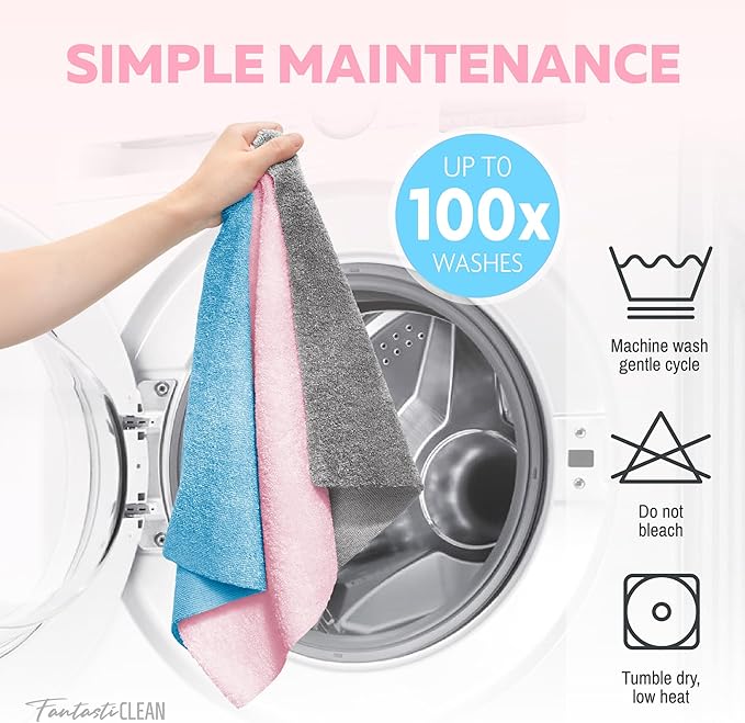 Fantasticlean Tear-Away Microfiber Cleaning Cloth Roll, 12'' by 12''- 36 Sheets, Thick & Large Detailing Towels, Ultra Absorbent, Lint-Free Reusable Wipes for Home, Car or Outdoor (Glossy Pink)