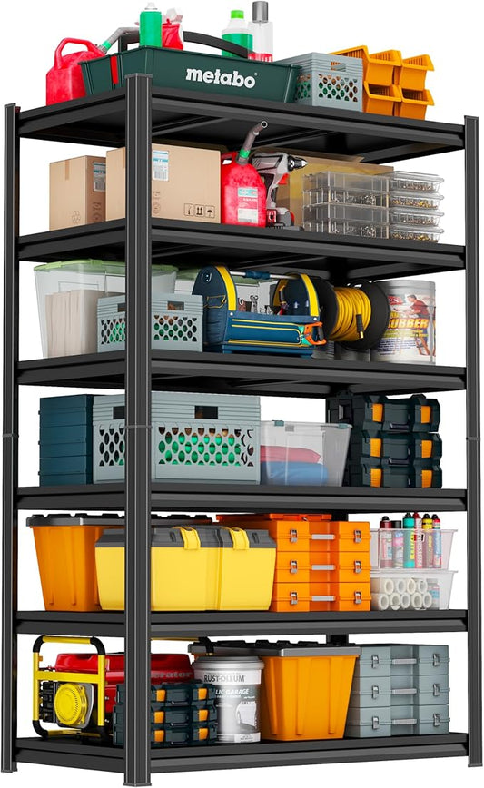 PRESTELION 78" H Metal Shelving 3600LBS Garage Shelving 6 Tier Adjustable Storage Shelves Heavy Duty Garage Shelves for Kitchen Warehouse Pantry Basement, 78" H x 40" W x 18" D, Black