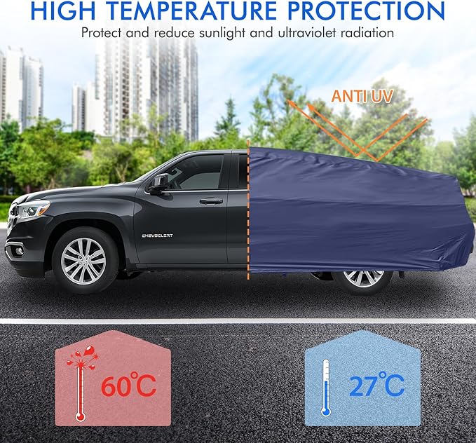 Car Cover Waterproof All Weather, 6 Layers Outdoor Full Exterior Cover Rain Sun UV Snowproof Protection with Zipper Cotton, Mirror Pocket for Chevrolet Silverado