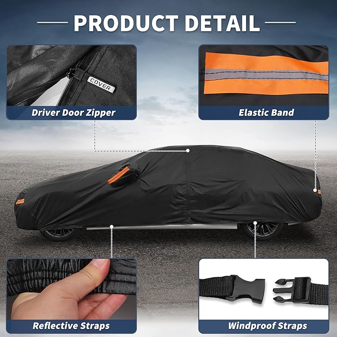 X AUTOHAUX Car Cover for BMW 3 Series 2013-2025 Aluminum Film Outdoor Waterproof Sun Rain Snow Hail Protection with Driver Door Zipper