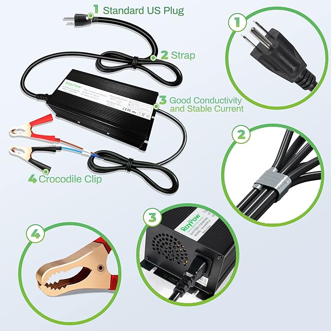 24V 15A LiFePO4 Battery Charger, RoyPow 24V Lithium LiFePO4 Battery Charger 29.2V Lithium Battery Chargers, 15A Smart Battery Maintainer, Designed for 24V LiFePO4 Deep Cycle Rechargeable Batteries