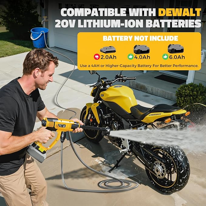 Cordless Pressure Washer Compatible with DeWalt 20V Battery, Ecarke 800 PSI Portable Handheld Power Washer with 6-in-1 Nozzle Foam Cannon for Car Floor Fence Wall Cleaning (Tool only)