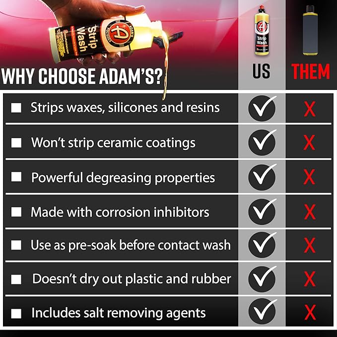 Adam's Polishes Strip Car Wash Soap (5 Gallon) - Sealant & Car Wax Remover Shampoo Salt Remover & Acidic Wash | Thick Suds For Use In Car Cleaning Kit, Foam Cannon, Foam Gun, Sponge, Mitt, Chamois
