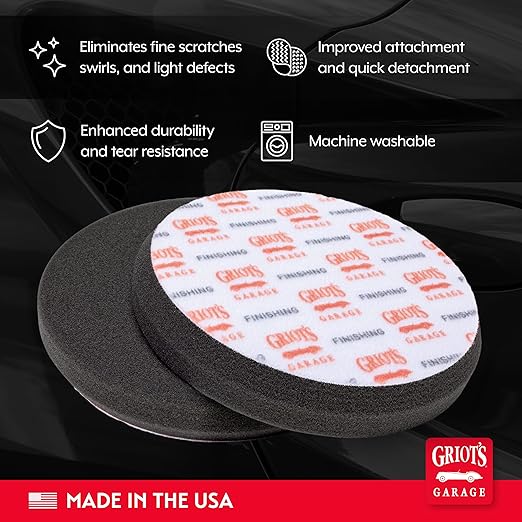 Griot's Garage 5.5" Black Foam Finishing Pads for Car Polishing and Detailing, Buffing Pads for Paint Correction and Sealant Application, 10518, Set of 2