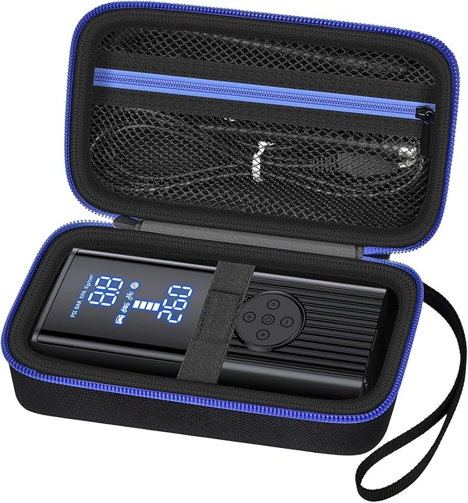 Tire Inflator Case for Hafuloky/ for LOLSSA/ for EMSON for Bullseye Pocket Air Compressor, Portable Cordless Car Tire Pump Travel Storage Bag with Mesh Pocket for Pressure Gauge Accessories(Box Only)