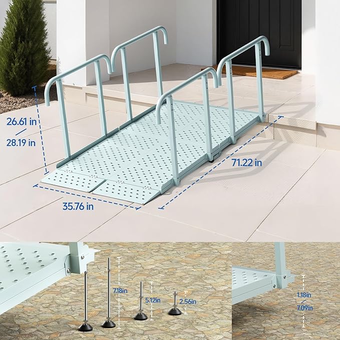 6'L x 36" W Portable Wheelchair Ramp with Handrails, Non-Slip Heavy Duty Handicap Ramp 850lbs Load Capacity, Wheelchair Ramp for Home Steps, Stairs, Doorway
