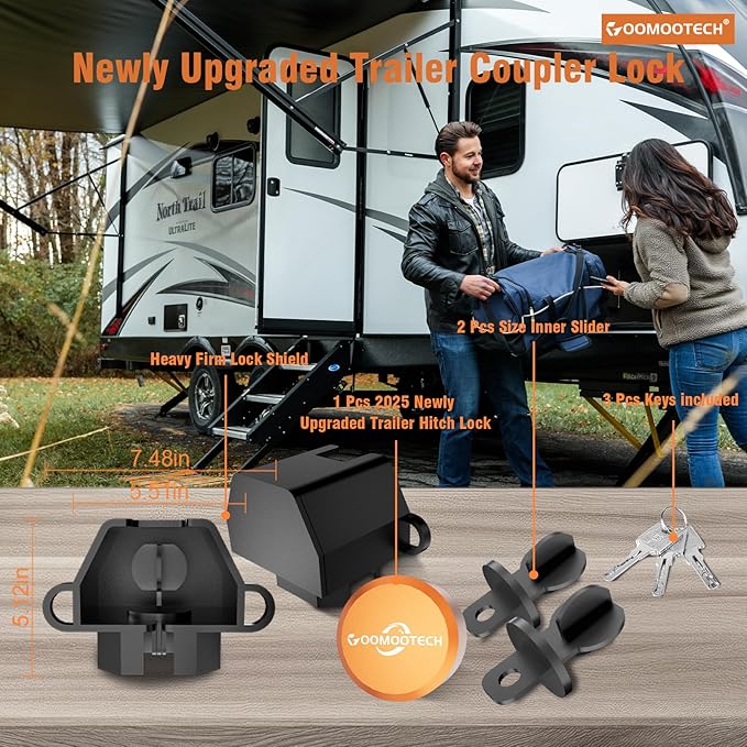 Heavy Duty Trailer Hitch Locks, 2" & 2-5/16" Couplers, Anti-Theft Trailer Tongue Lock, 3 Keys, Alloy Steel, Weather Resistant