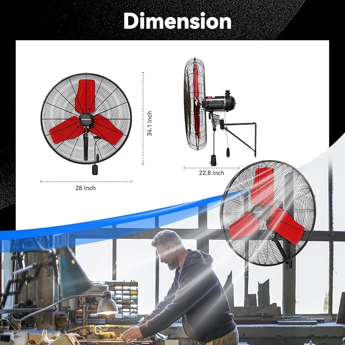 Pro 24" Industrial Wall Mount Fan, 9500 CFM High Velocity Metal Wall Fan, IP44 Waterproof Oscillating 3-Speed Outdoor Commercial Fan for Garage, Warehouse, Patio, Workshop