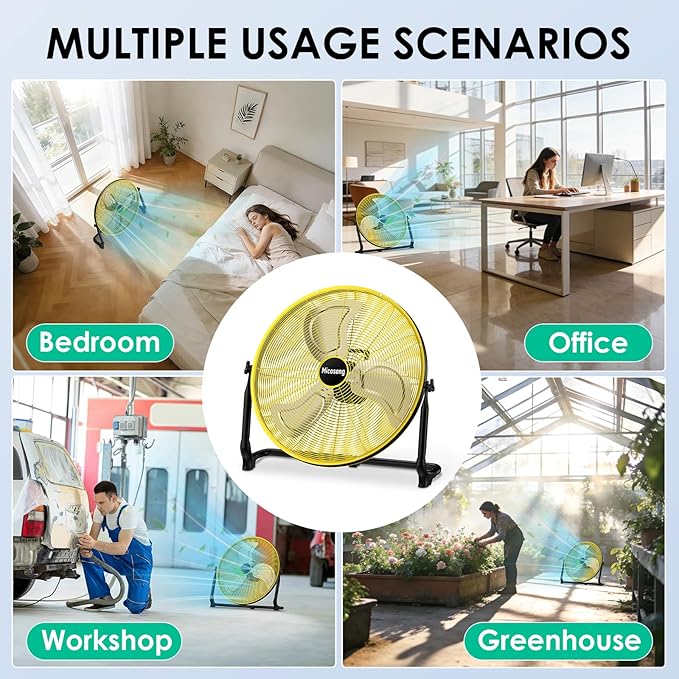 20" Large Battery Fan, Portable Battery Operated Floor Fan, Rechargeable Battery Powered Fan Outdoor, 360° Tilt, USB Output, Wireless, Hi-Airflow, for Home Garage Greenhouse Outside Gym