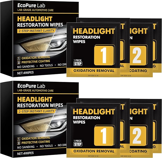 2-Step Headlight Restoration Wipes–No Sanding Car Headlight Restoration Kit with Oxidation Remover&Ceramic Coating,UV Protection,Restore Clear Polycarbonate Lenses(2 Pack)