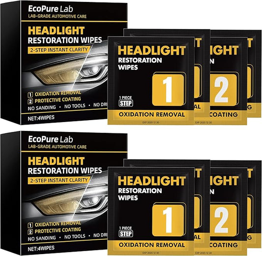 2-Step Headlight Restoration Wipes–No Sanding Car Headlight Restoration Kit with Oxidation Remover&Ceramic Coating,UV Protection,Restore Clear Polycarbonate Lenses(2 Pack)