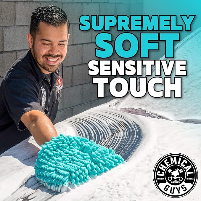 Chemical Guys MIC513 Big Noodle Chenille Microfiber Scratch Free Supersized Car Wash Mitt for Cars, Trucks, SUVs, RVs & More, Turquoise (11" x 12") (Pack of 12)