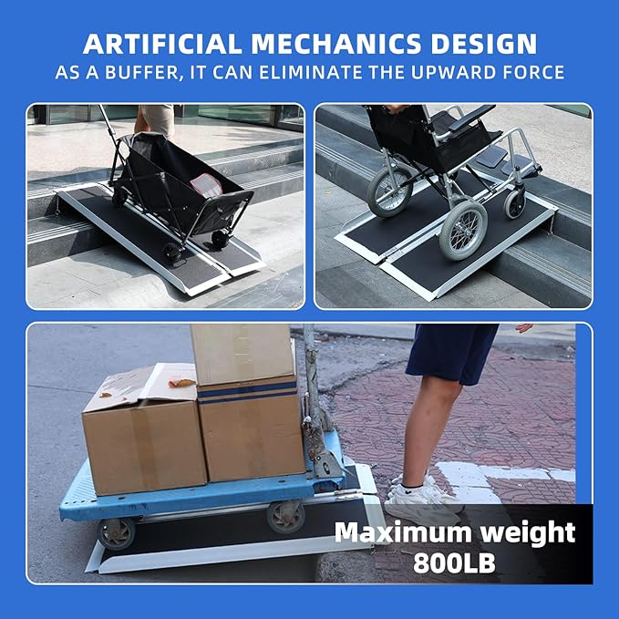 Portable Wheelchair Ramp 4FT,No-Slip Aluminum Folding Handicap Ramp 800lbs Load Capacaity,Wheel Chair ramp for Home Steps,Stairs,car